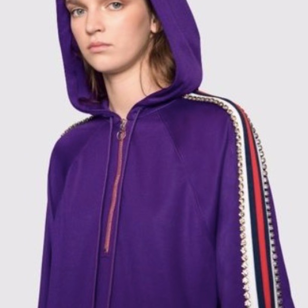 GUCCI PURPLE HOODIE STYLE TECHNICAL JERSEY DRESS